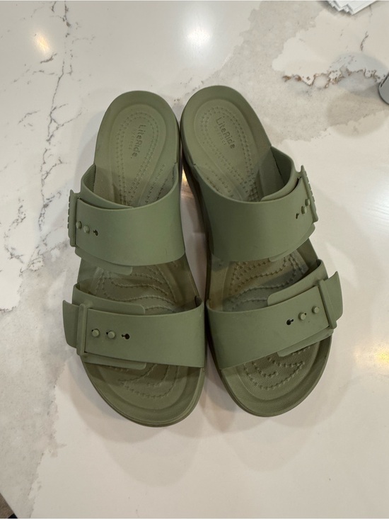 CROCS Shoes - Lite Stride by Crocs Olive Slide Sandals with Dual Adjustable Straps